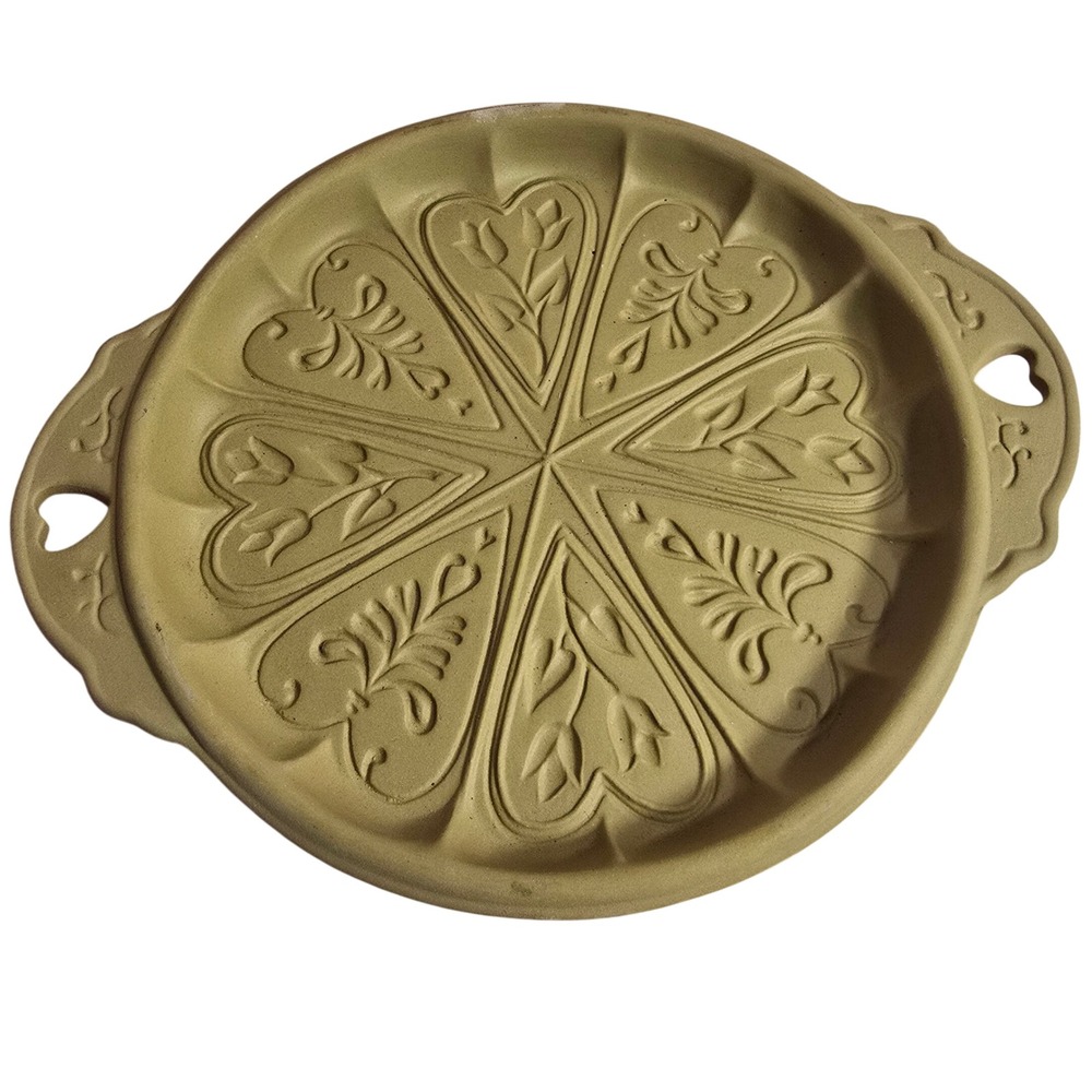 Vintage 1988 Brown Bag Cookie Art Hill Heart and Flower Shortbread Pan Stoneware